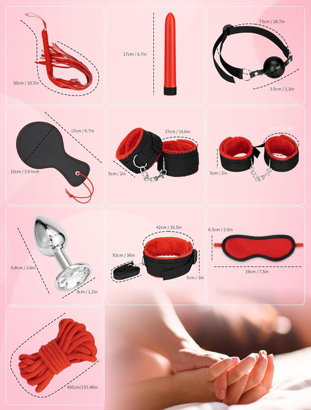 خرید فوری ست بی دی اس ام 11 تیکه + ویبراتور بزرگ و پلاگ استیل و تاس ( ارباب و برده ) bdsm کد 755 زوجکالا دات نت